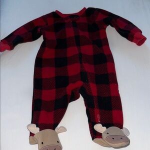 Plaid Red and Black Kids One Piece with Moose Design